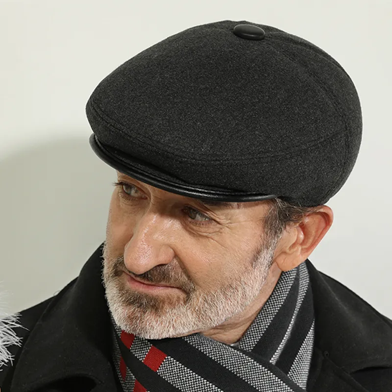 Earflaps Beret Dad Hat With Winter Newsboy Hat winter warm hats for Old Men cap中年および高齢者のバイザーキャップ