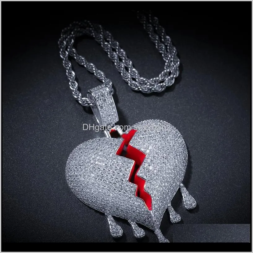 Anh nger Lieferung 2021 Iced Out Broken Heart Anh nger Halskette