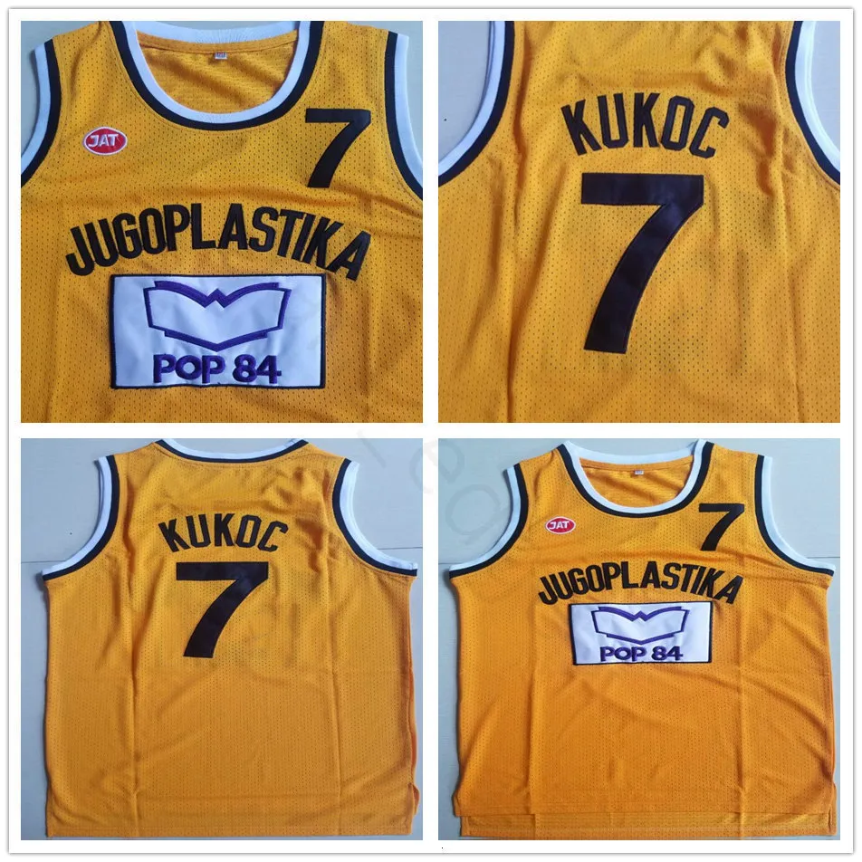 NCAA JUGOPLASTIKA JUGOSLAVIA Europejska #7 Toni Kukuc Jersey Yellow Mens Szygowane koszulki koszykówki Toni Kukoc Koszulki S-XXL Szybka wysyłka