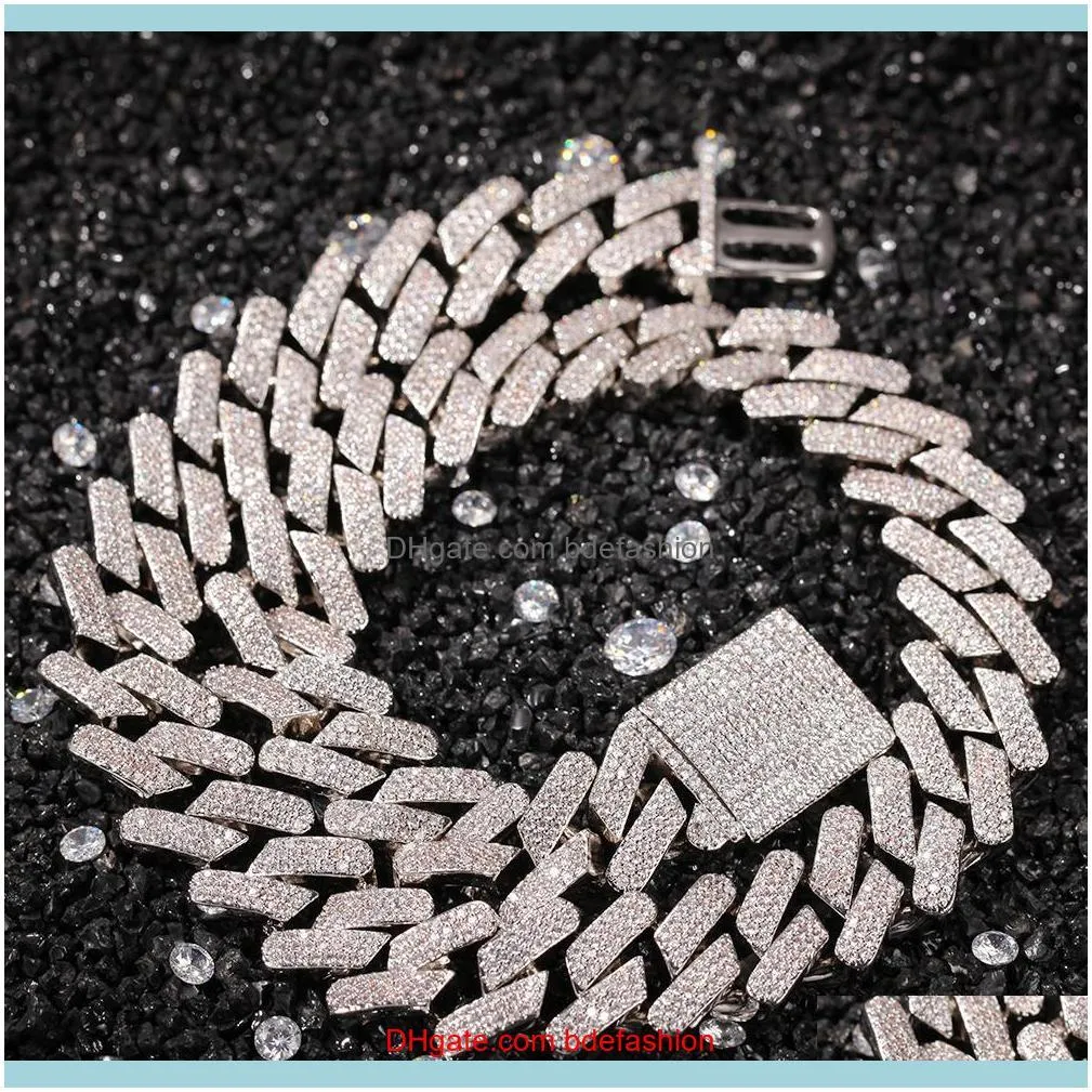 19mm Prong Cuban Chain Cubic Zircon Link Necklace Gold Plated Luxury Copper Micro Paved Jewelry Fashion Hiphop For Gift