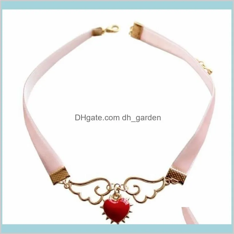 fashion pink ribbon necklace jewelry accessories metal enamel angel wing star heart card captor sakura necklace