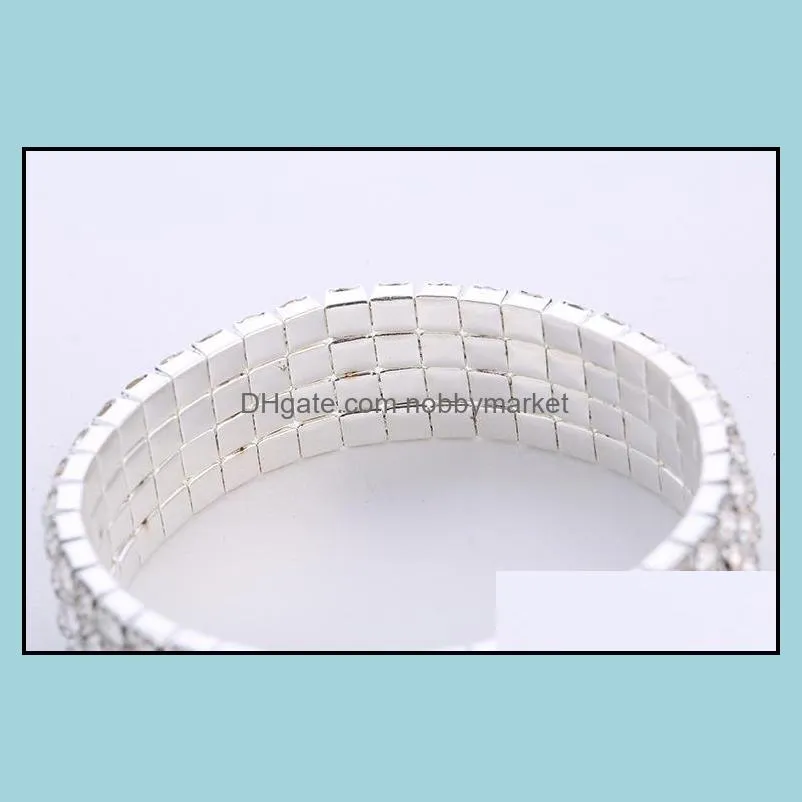 1~10 Rows Tennis Shiny Crystal Bridal bracelet women White rhinestone cystl stretch wedding Bangle For Ladies Fashion Luxury Jewelry