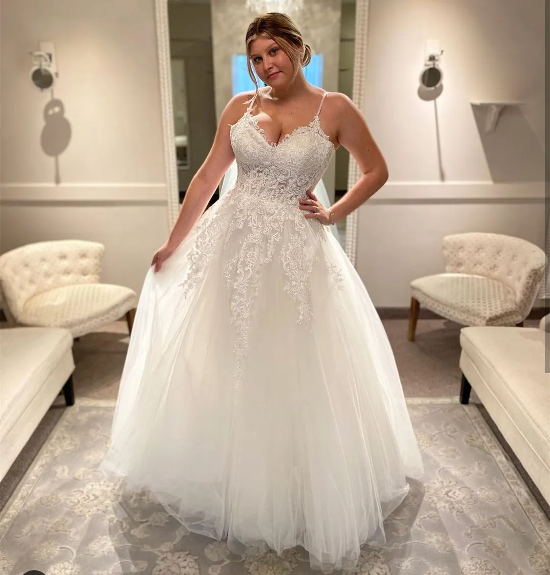 Robe De mariée grande taille 2021 chérie dentelle Appliques longueur De plancher grande taille sur mesure a-ligne robes De mariée Roeb De Mariee