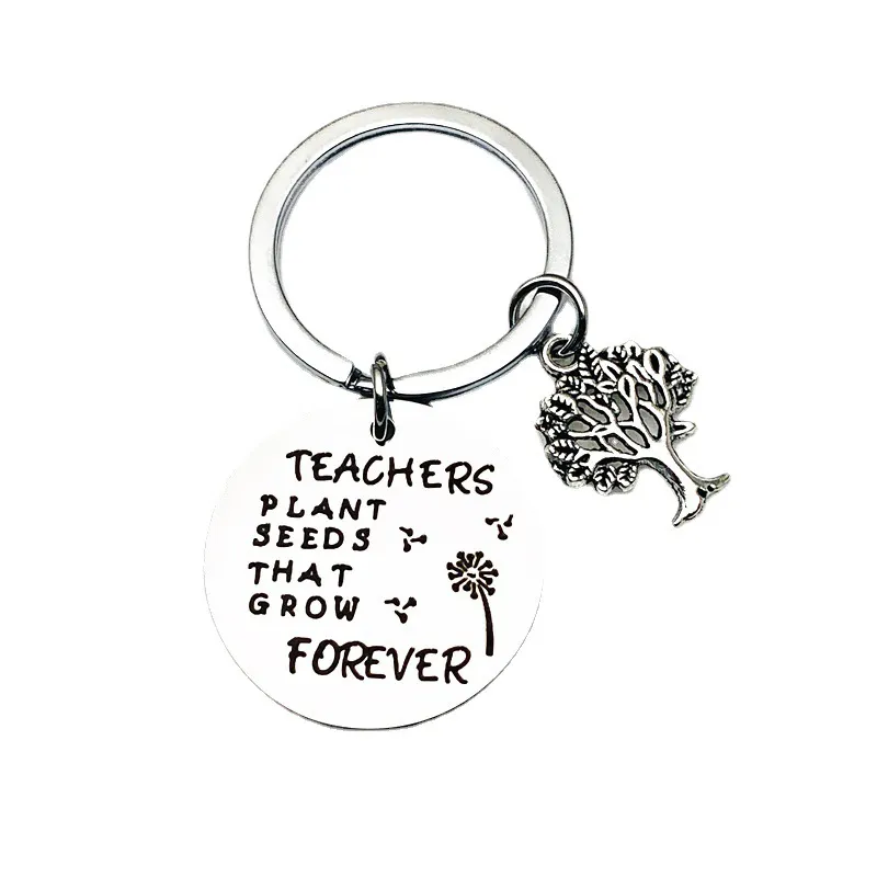 Stainless Steel Keychain Pendant Teachers Plant Seeds That Grow Creative Tree of Life Decoration Keyring Teacher`s Day Gift