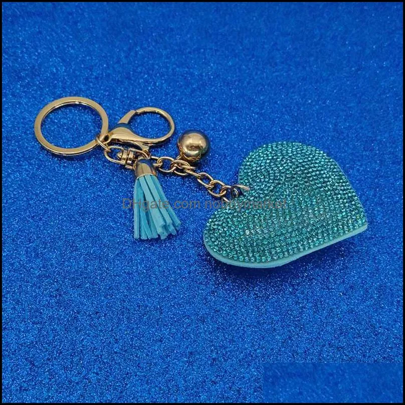 Gold Crystal Heart Keychain Tassel Charm Carabiner Keychain Key Rings Holder Bag Hangs Fashion keyring Jewelry hot sale Will and Sandy