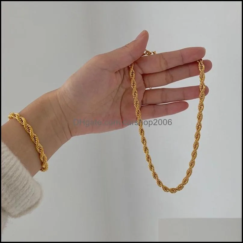 Hip Hop Punk 2mm Metal Swag Twist Rope Chain Necklace For Women Men Fashion Jewelry Gold Silver Color Chains Gift Wholesale