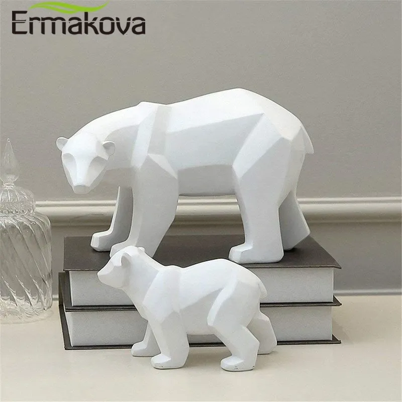 Ermakova Beer Sculptuur Geometrische Hars Polar Bear Standbeeld Mode Desktop Ornament Moderne Abstracte Bear Figurines 210607