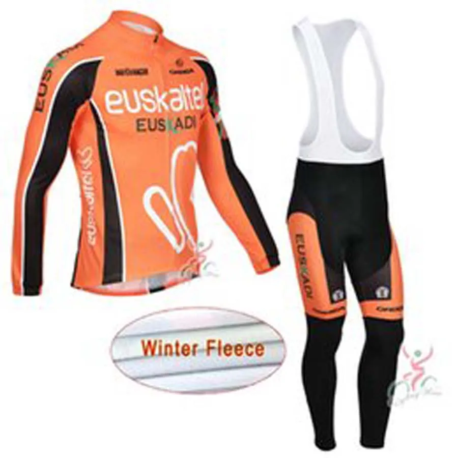EUSKALTEL Team Winter Cycling Jersey Set Hommes Polaire thermique Chemises à manches longues (Bib) Pantalons Kits Vêtements de vélo de montagne Costumes de sport de vélo de course S21050634