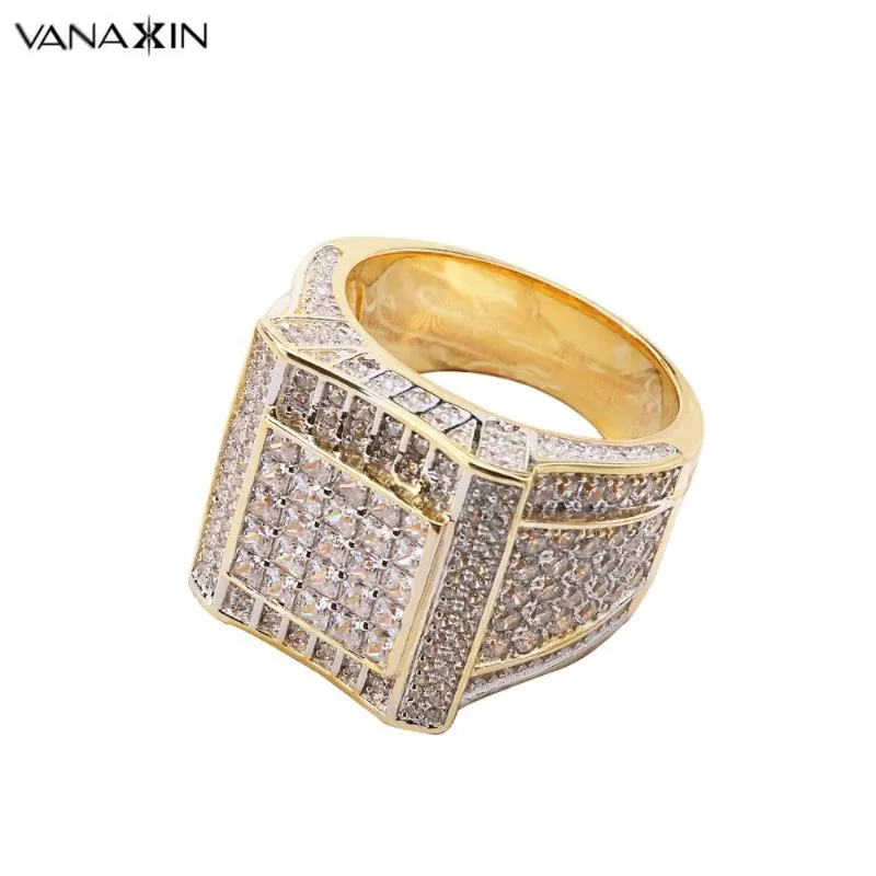 Cluster Rings Vanaxin 925 Sterling Silver Gold Color Hip Hop Iced Cubic Zirconia Luxury Ring Mens Fashion Finger Bling Jewelry