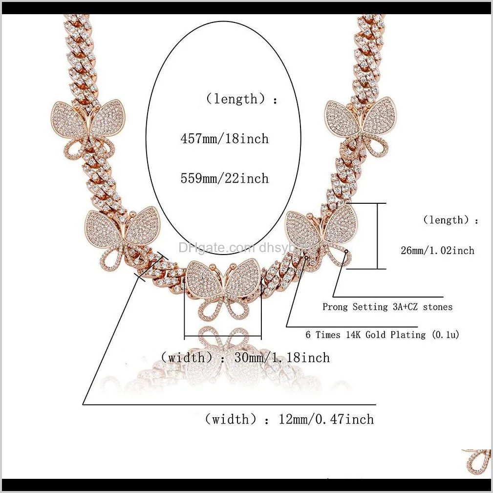 luxury designer jewelry women necklace butterfly charm hip hop bling diamond cuban link iced out tennis chain rapper fashion accessories