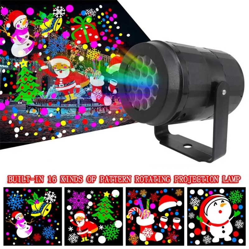 Christmas Laser Projektor Kryty Outdoor Light 16 Wzory Dla Bożego Narodzenia Rok Scena Disco Home Party Decor wysokiej jasności 211109