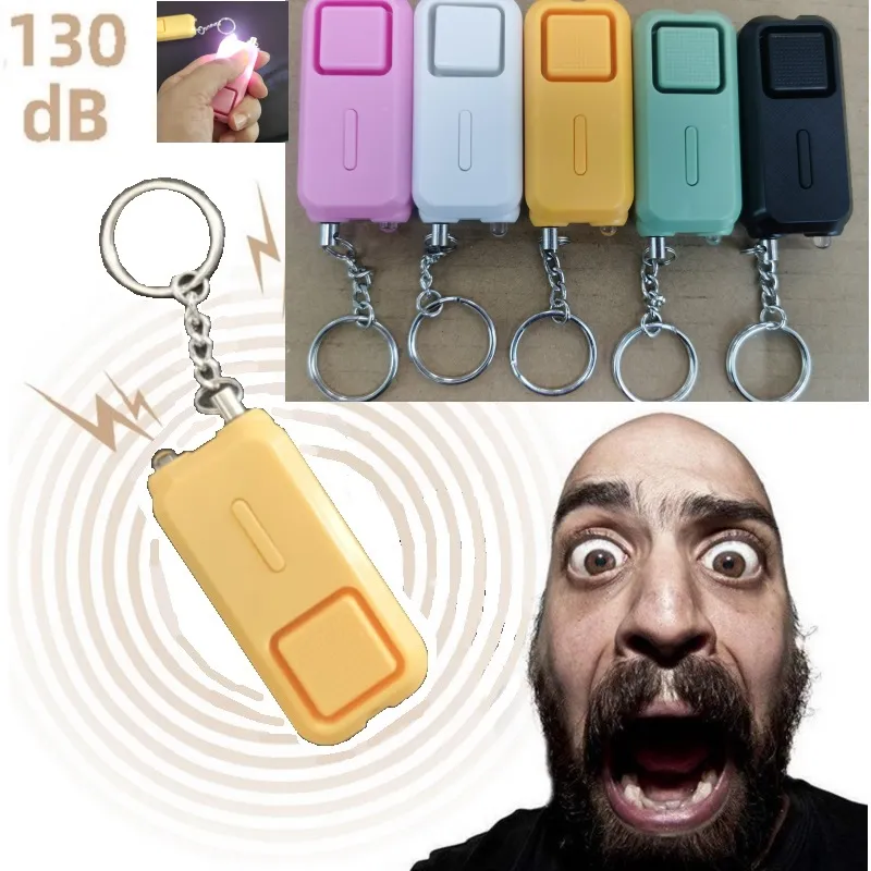 Personlig självförsvar larm 130dB Tjej Kvinnor Gammal Man Säkerhet Skydda Alert Safet Skrik med LED Light Keychain Factory Säljare