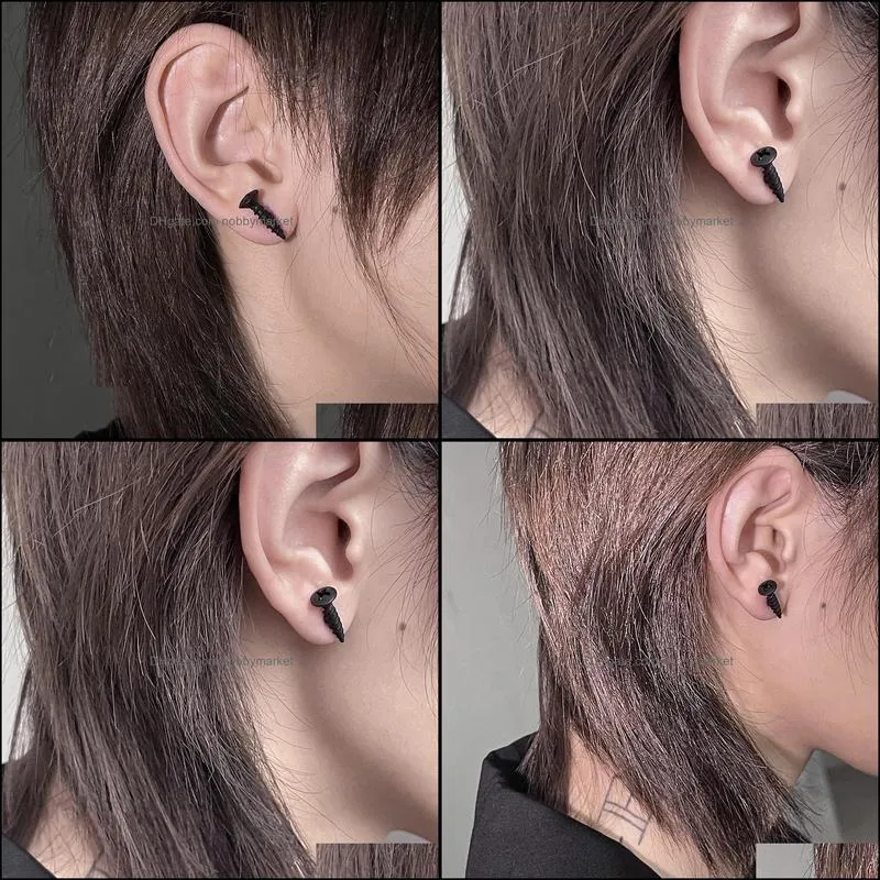 Niche Design Screw Nail Stud Earrings Personality Exaggerated Men And Women Simple Dark Punk Jewelry Accessories
