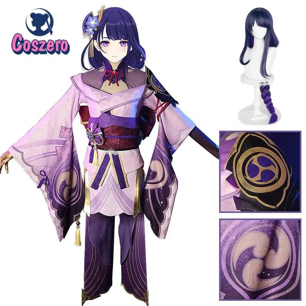 Игра Genshin Impact Raiden Shogun Cogun Cosplay Costume Party Sexy Women Women niff Dressfer Полный набор Y0903