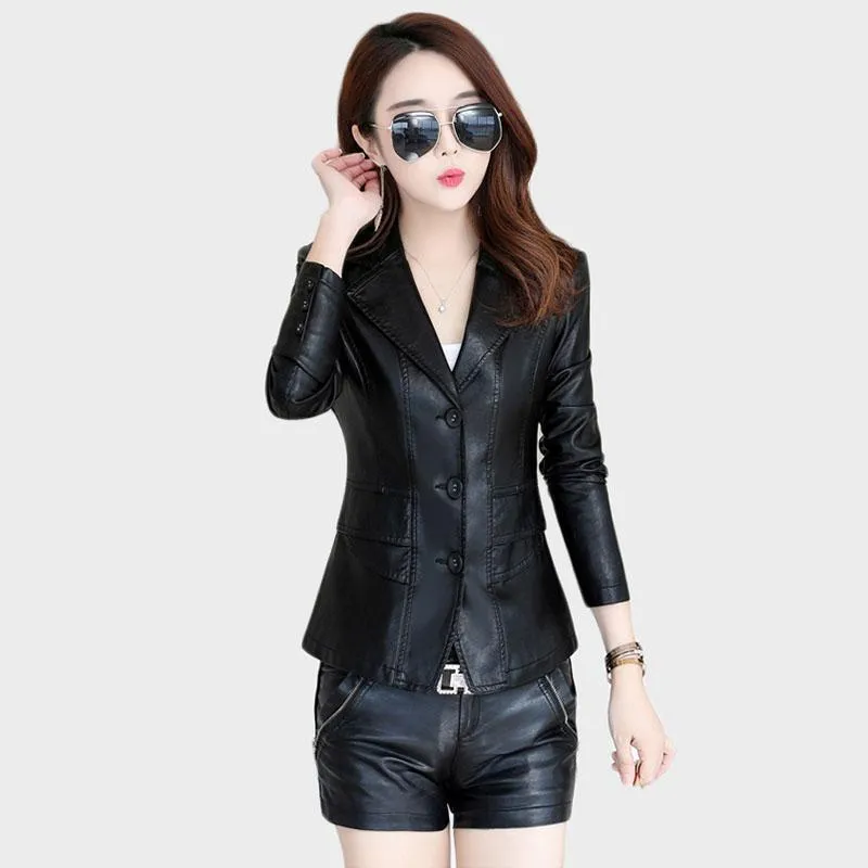 Damen Leder Faux 2021 Top Women Clothing Coat hochwertige Kurzjacke Elegant Blazer PU Herbst Jacktes Koreanischer Stil 94
