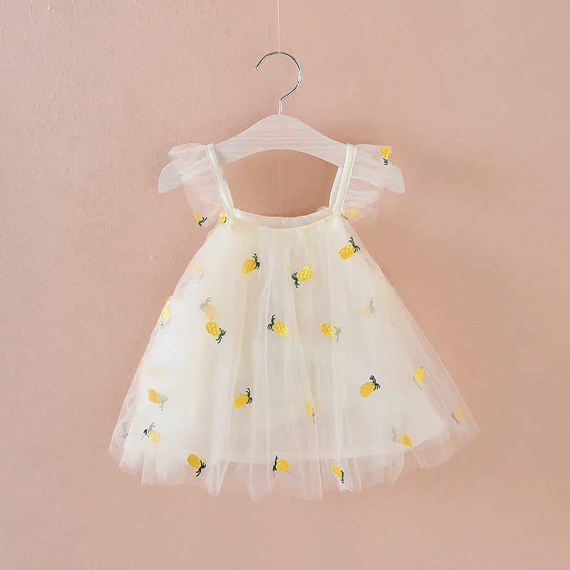 NOUVEAU Nouvelle Mode Mignon Bébé Vêtements bébé Vêtements Enfants Robes Fille Sans Manches Ananas Broderie Tutu Infantile Robe pour 0-3Y Q0716