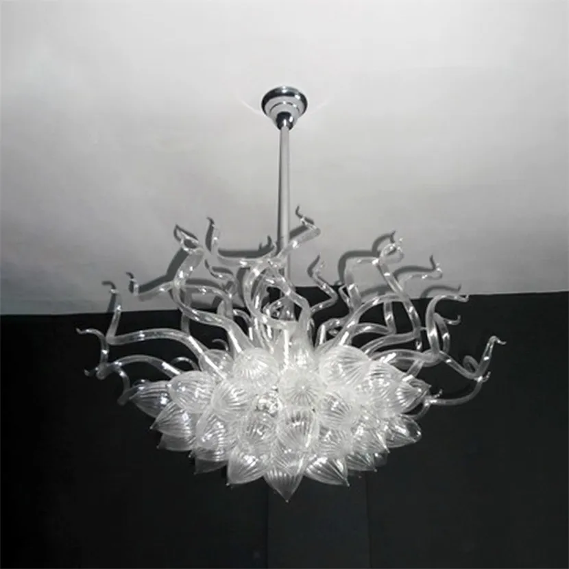 Moderne suspensie kroonluchters witte kleur murano glazen hanglampen kristallen kroonluchter met led lampen verlichting villa thuis woonkamer decoratie 32x32 inch