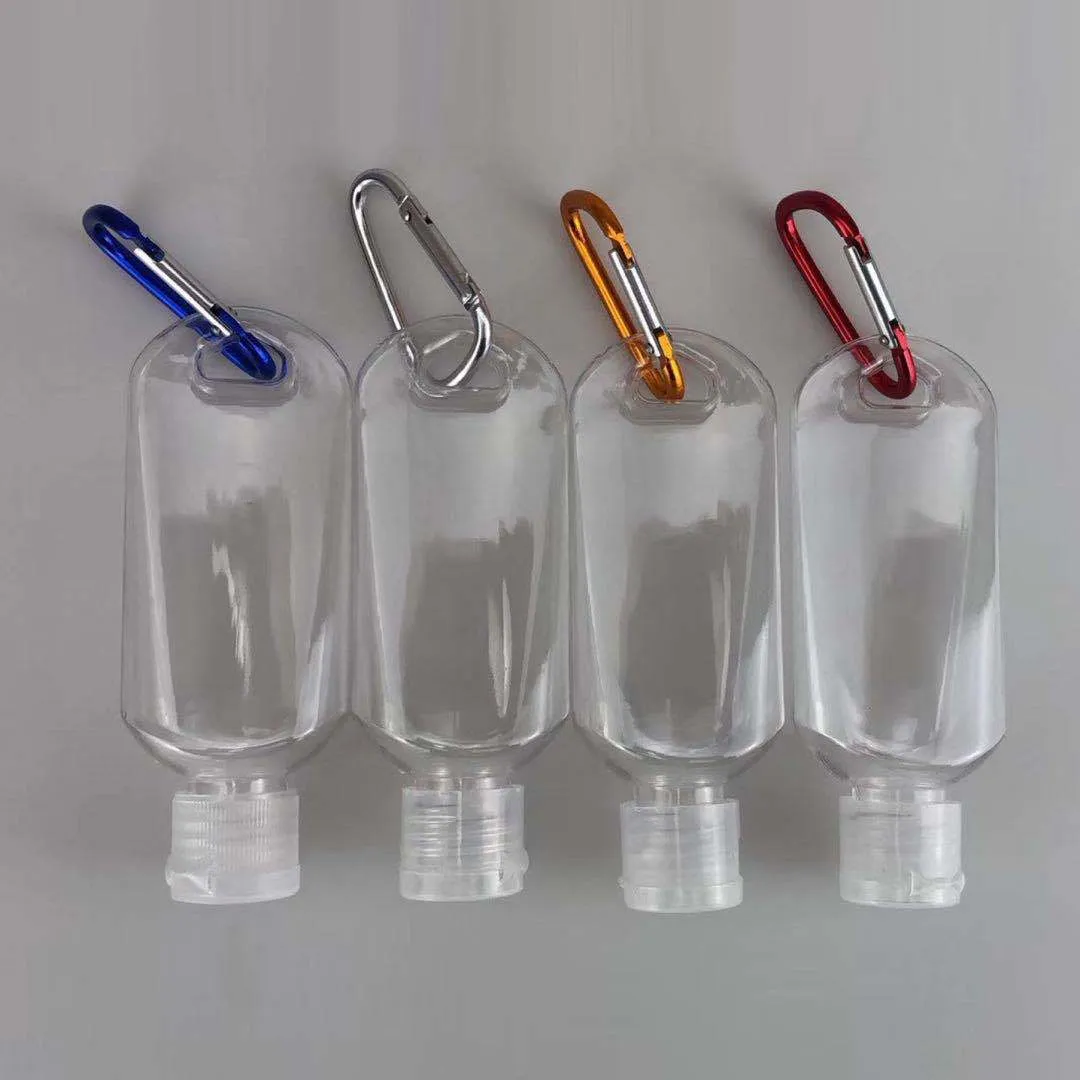 50ML Empty Alcohol Refillable Bottle With Key Ring Hook Clear Transparent Plastic Hand Sanitizer For Travel Bottles DH5857
