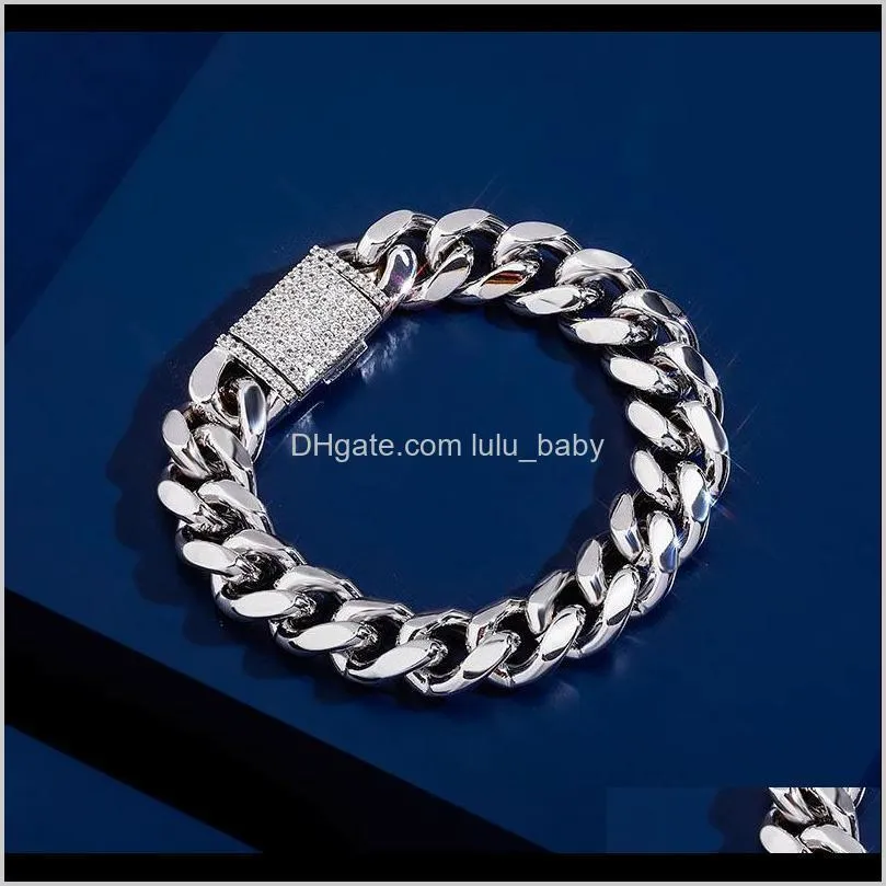 luxury bling zircon jewelry box buckle fashion 18k gold rhodium plated mens hip hop cuban chain bracelets