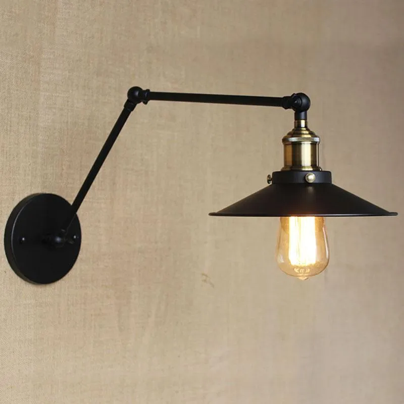 Vägglampa industriell metall klassisk svart mekanisk svängarm justerbar belysning för arbetsrum loft sovrum