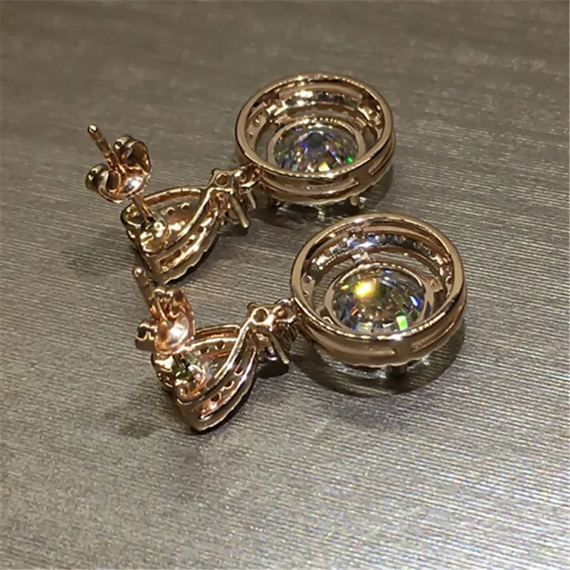 Bowknot 18K Rose Gold Diamond Dangle Earring Original 925 sterling silver Jewelry Party Wedding Drop Earrings for Women Bridal