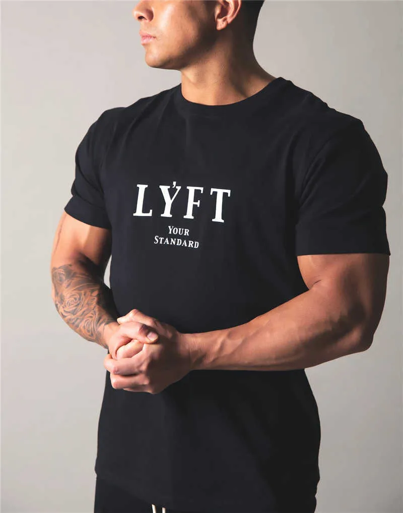 JPUK Marka Lyft Yaz Erkekler Pamuk Kısa Kollu T Gömlek Spor Koşu T-shirt Erkek Gym Tee Tops Yaz Gömlek Spor Giyim X0602