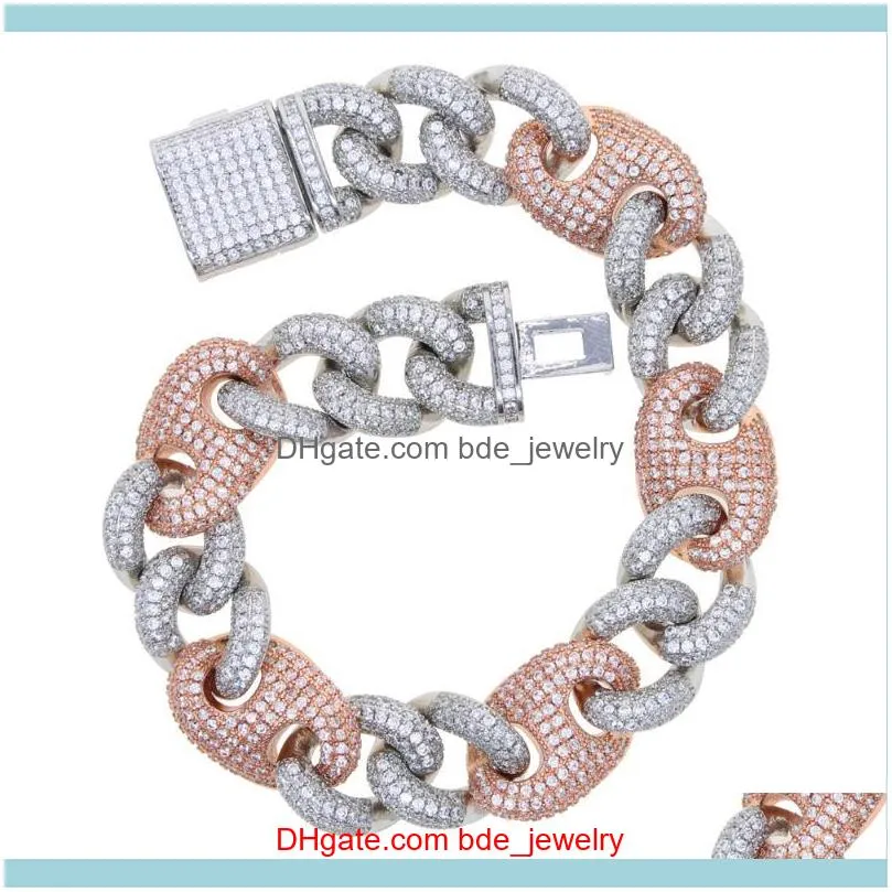 Charm Bracelets 2021 Fashion 15mm Rock Punk Women Men Jewelry Rose Gold Two Tone Color 5A CZ Iced Out Bling Hip Hop Cuban Chain