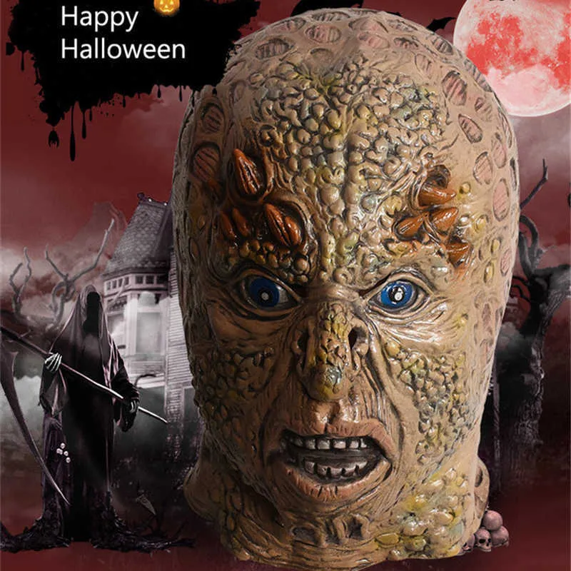 Ny Latex Halloween Horns Monster Head Set Masquerade Skräck Props Scary Headagear Festival Rotten ansiktsmask