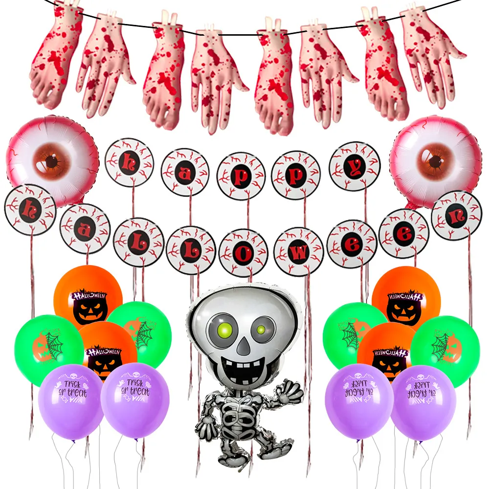 Halloween Haunted House Bar Party Decoration Horror Bloody Limbs Eyes Pull Flag Banner Balloon Sets