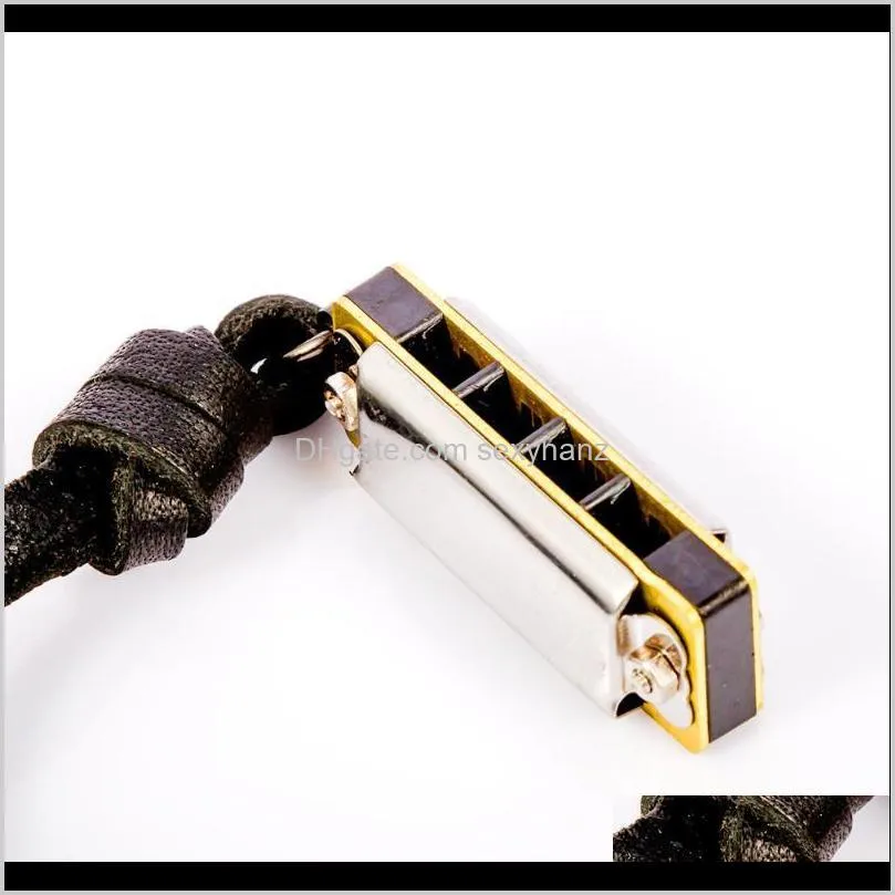 Retro Mini Harmonica Necklace Leather Metal Pendant Necklace Creative Musical Instrument Women Men Jewelry1