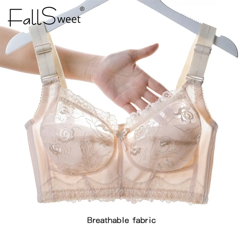 FallSweet Wireless Bras для женщин Вышивка Sexy Lingeire Minimizer Ультра тонкое белье B C D E CUP 21110