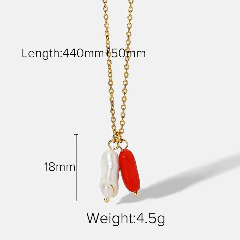Natural Freshwater Pearl Red Coral Pendant Stainless Steel