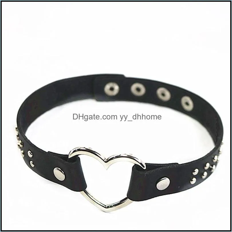 1pc Women Gothic Punk Harajuku Rivet Belt Choker Necklace PU Leather Heart Pendant Party Jewelry Accessories Chokers