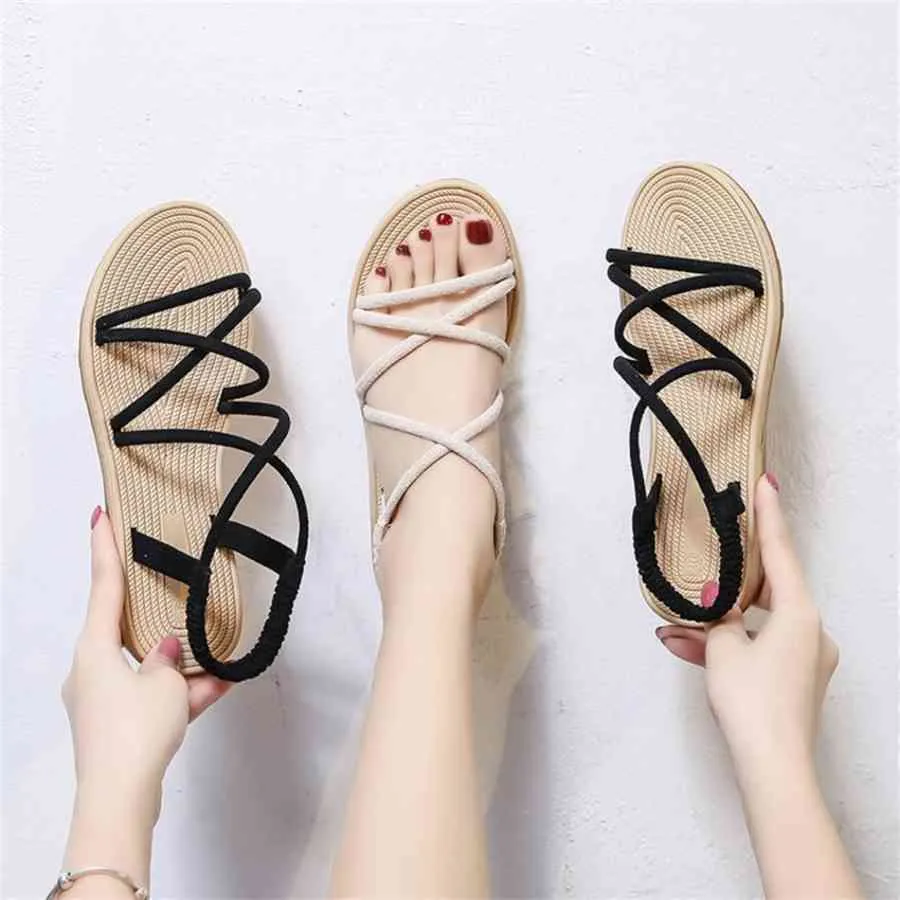 Big Size 35-43 2021 Zomer Dames Lage Hakken Schoenen Dames Gladiator Sandalen Vrouwelijke Casual Footwear Wedge Suede Black Beige Mode