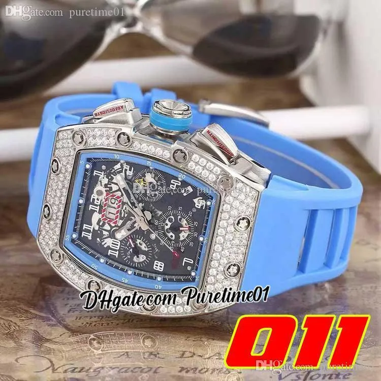 2022 A21j Automatique Montre Homme Boîtier En Acier Dimaonds Lunette Grande Date Cadran Squelette Noir Bracelet En Caoutchouc Bleu Super Edition 7 Styles Puretime01 SG-c3