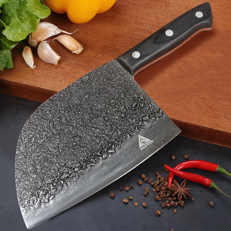 Volledige Tang 7-inch Slager Mes Multifunctionele Chinese Chef Messen Hoge Koolstofroestvrij staal Vlees Cleaver Heavy Duty Blade met retailbox-pakket