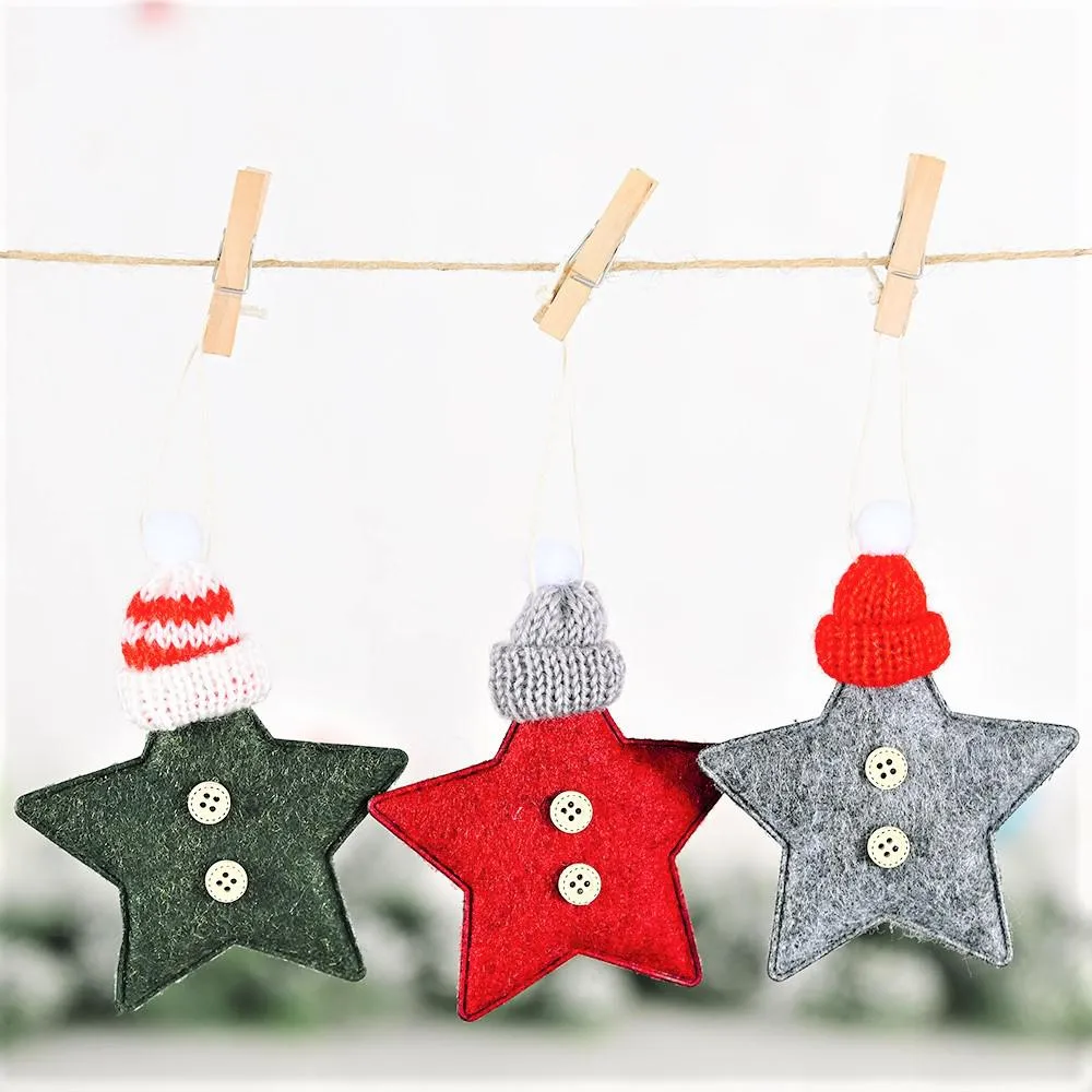 Christmas Tree Ornaments Knitted Hat Five-pointed Star Trees Pendant Xmas Decorations About 10*13cm DH8577