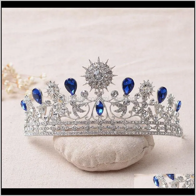 luxury elegant blue rhinestone bridal tiara crystal wedding quinceanera tiaras and crowns pageant tiara hair jewelry accessories