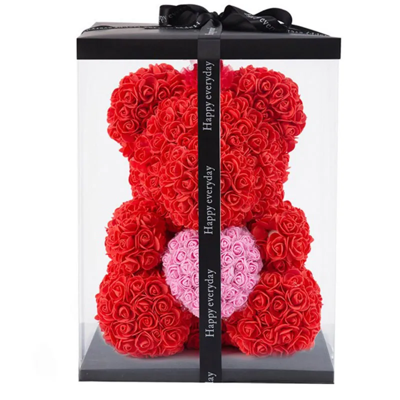 Rose Teddy Bear Heart PE Soap Foam Artificial Flower Rose Bear 25cm 40cm For Women Valentine`s Wedding Birthday Christmas Gift