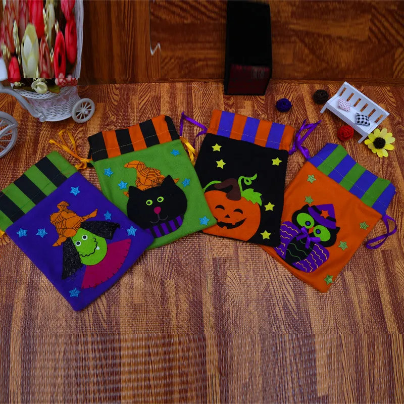 Halloween presentväska present wraps candy tote bags pumpa häxa katt flanelette barn handväskor trick eller behandla fest dekoration tr0104