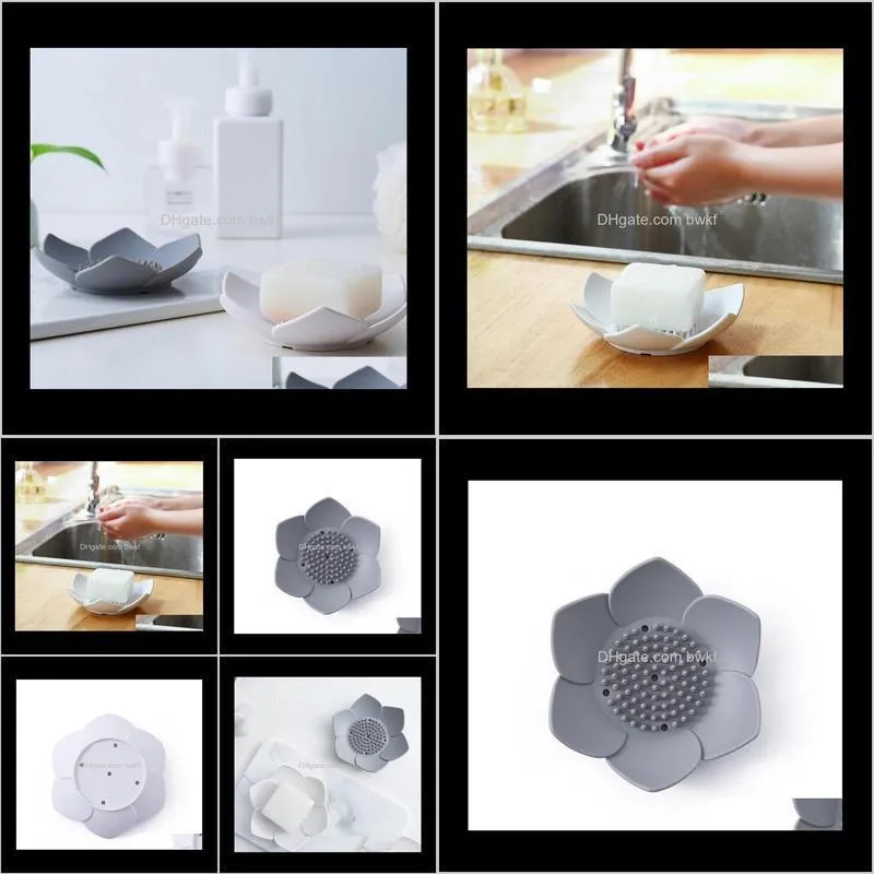 draining soap dish soap box plate lotus shape silicone box holder portable soap dishes shipping