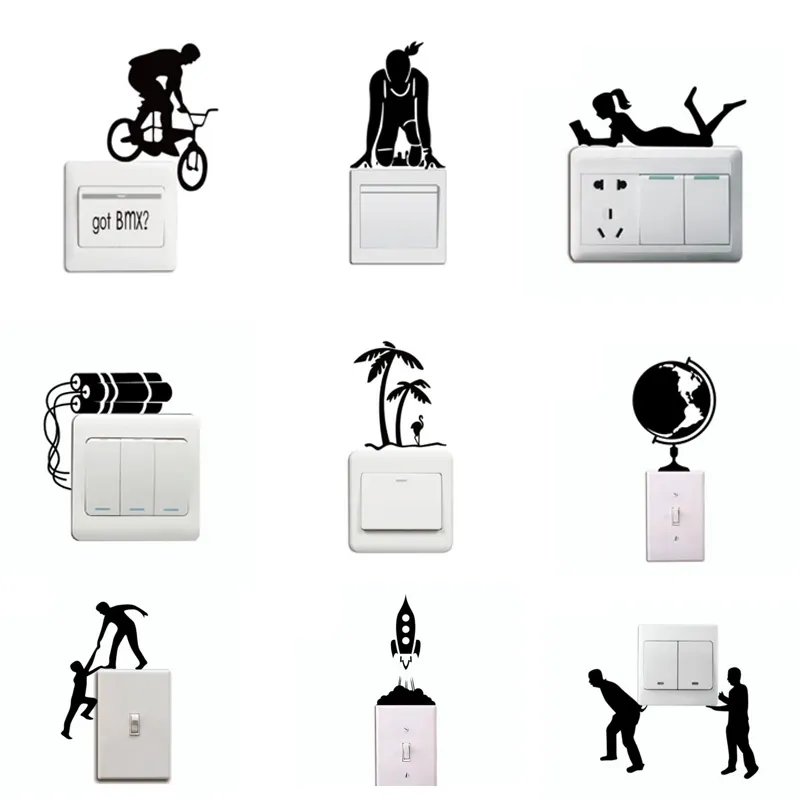 Creative Bike -Palm -Tree Diferente Statap Interruptor Etiqueta Engraçado Esportes Adesivos de Parede para Crianças Quarto Quarto Home Decor