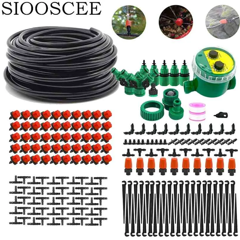 Sistema de irrigação de gotejamento de 50 / 30m Kit automático Jardim Temporizador de jardim Estufa 210809