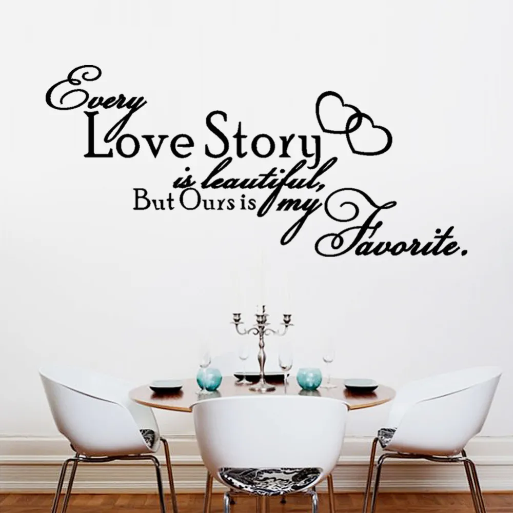 Tecken "Love Story" Living Room Backdrop Avtagbar Vattentät Vinyl Dekoration Väggdekaler Heminredning Kärlek 210420