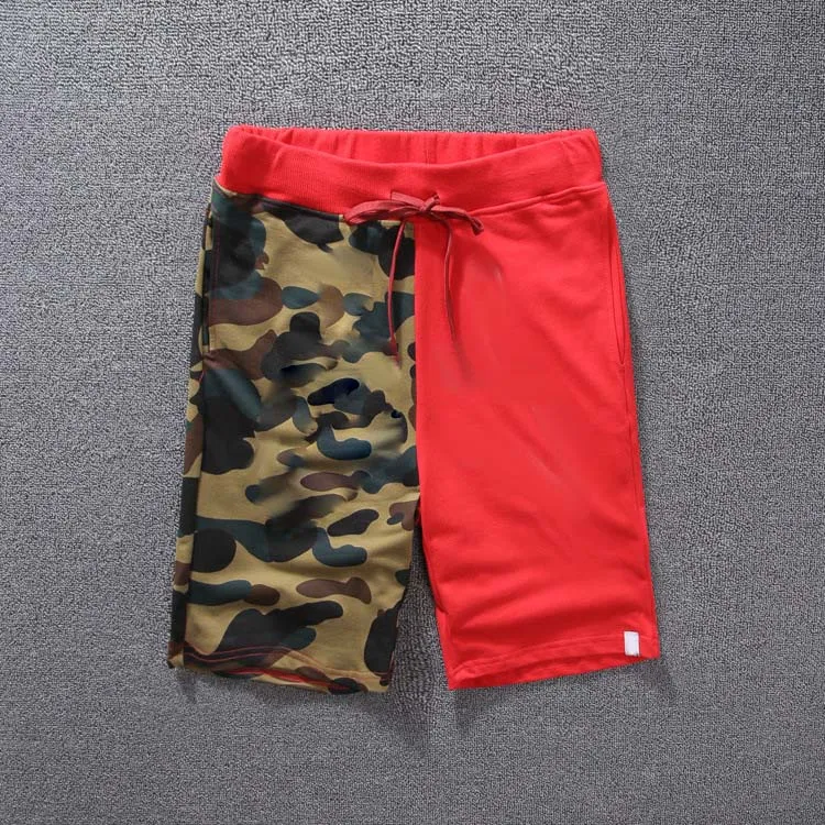 Calças masculinas moda impressão camuflagem cor costura adolescente verão shorts clássico streetwear meninos moletom