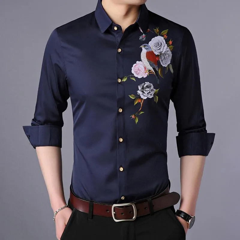 Camisas casuales para hombres Estampado floral para la vendimia camisa delgada 2022 primavera manga larga fiesta social ropa masculina camisas para hombre