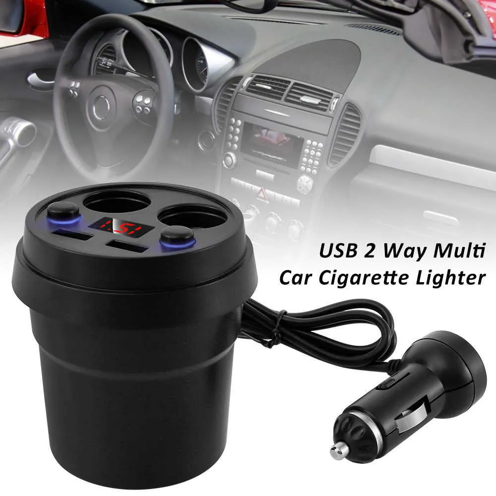 Bil cigarettändare 2-vägs Multi Charger Power Adapter med LED Light Cigarette Lighter Splitter Socket för iPhone / iPad / Android