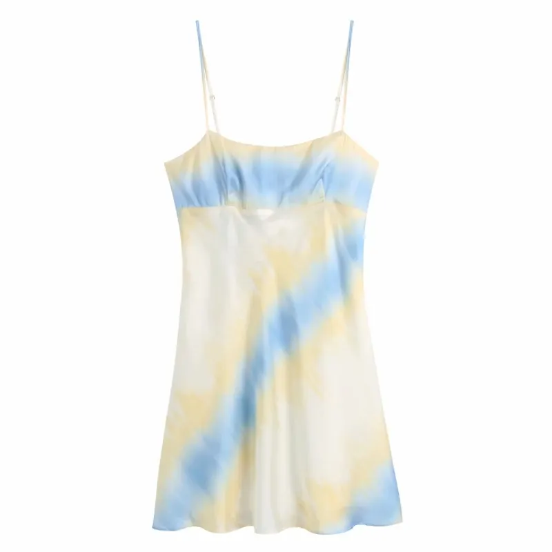 Sommer Frauen Tie Dye Druck Satin Hosenträger Mini Kleid Weibliche Ärmellose Kleidung Casual Dame Lose Vestido D7676 210430