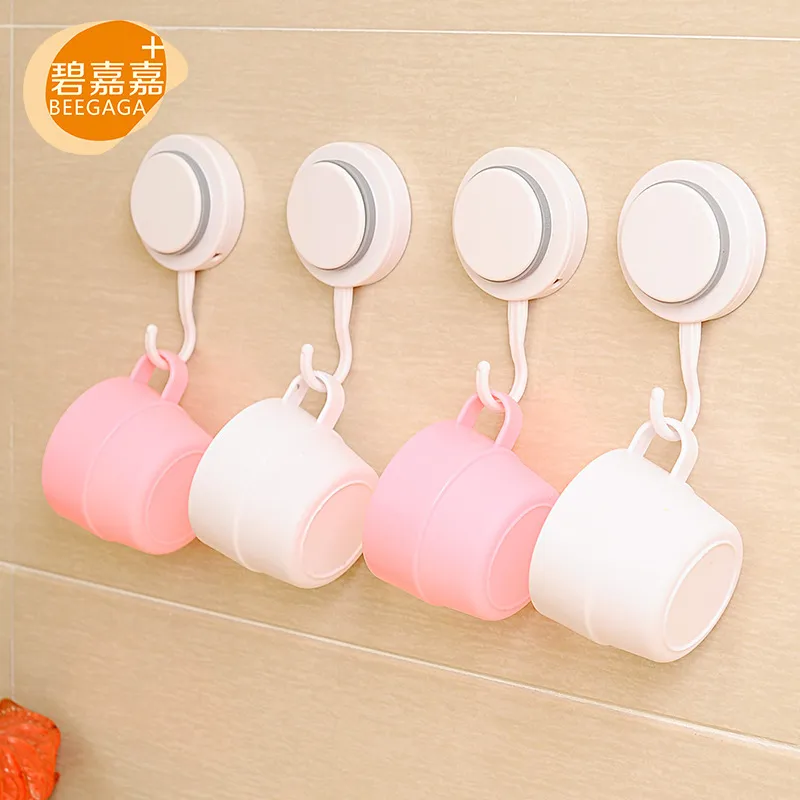 Vacuum Strong Suction Cup Bathroom Organizer Hanger Wall Mounted Plastic Hooks Durable Bearing No Nail Install