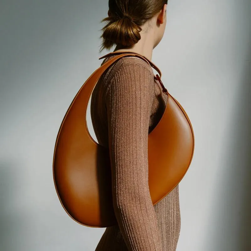 Evening Bags Large Capacity Handbags Oval Shape Shoulder Bag High Quality Leather Designer Irregular Crescent Bolsa Feminina